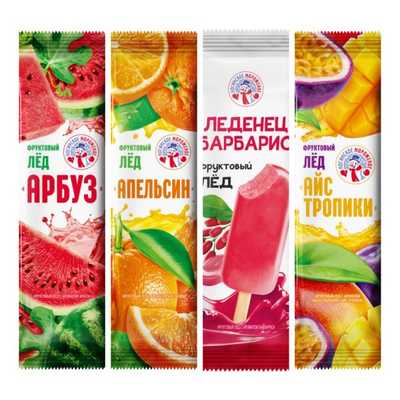 Фруктовый лёд Ногинский ассорти 4 вкуса 70 г, упаковка 40 шт. Упаковка 40 шт (4 вкуса в любой пропорции)